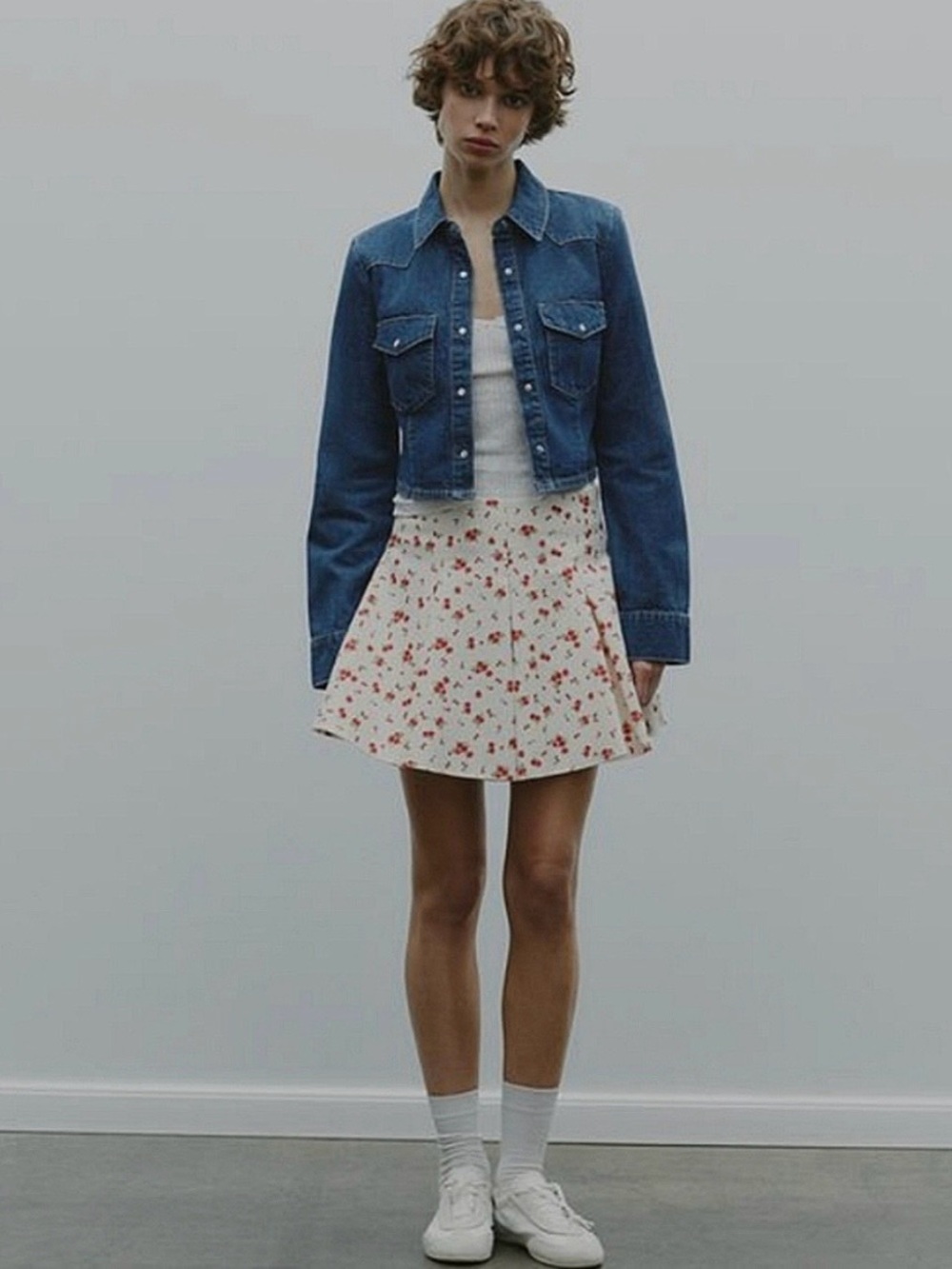 Zara Cream Circle Skirt with Red Floral Print
